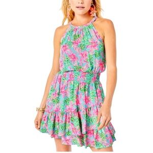 Lilly Pulitzer Pamelyn Flutter Halter Vibrant Colorful Floral Mini Dress Size 00